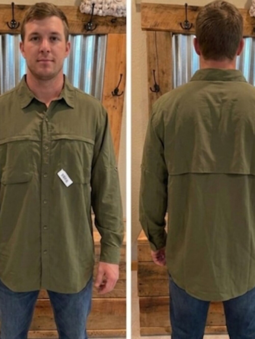 Olive Green Nylon Fishing Shirt XL Adjustible Sleeves GSX